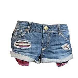 Mudd Shorts Women 9 Low Rise Distressed 100% Cotton Denim Junior (W32 L7)